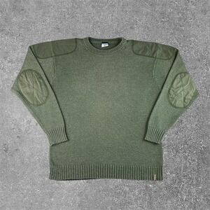 Columbia Olive Green Commando Shooting Sweater Mens Large Shoulder Elbow Patches